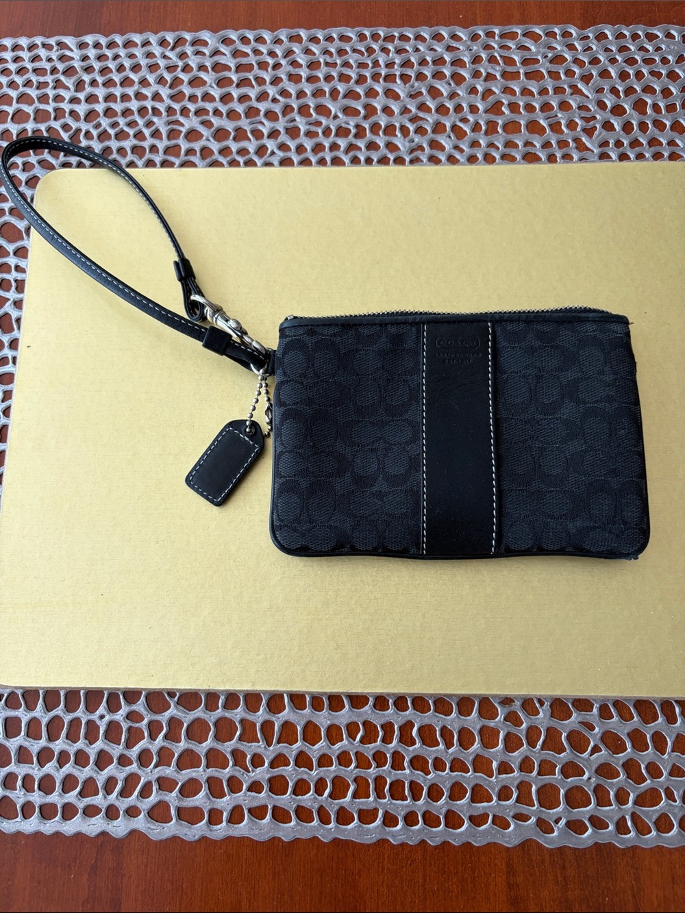 Vintage y2k Coach Black Signature Canvas Wristlet with Leather Trim